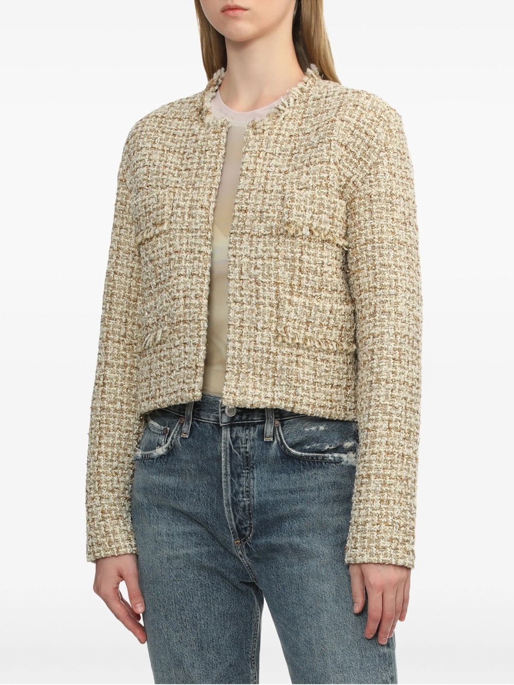 NWT IRO Paris Corali Tweed Jacket Wool Blend Beige Gold Sz 42